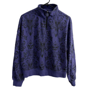 Disney Parks 1/4 Zip Pullover Womens M Purple Haunted Mansion Wallpaper Gothic